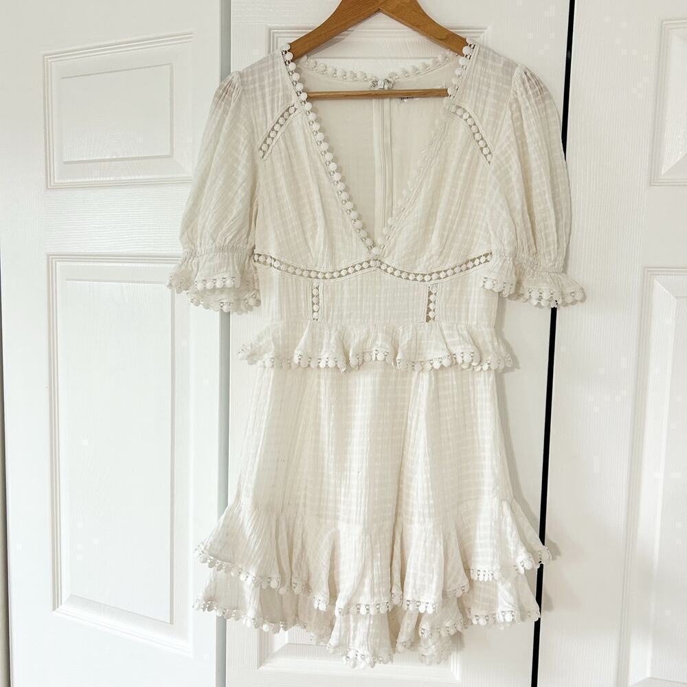 Showpo Saints + Secrets White Puff Sleeve Ruffle Mini Dress Size S Cotton EUC - Picture 2 of 10